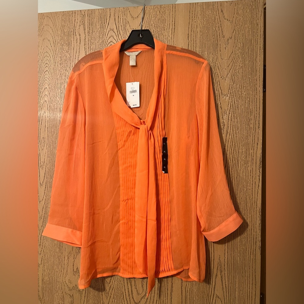Banana Republic Vibrant Orange Sheer Blouse